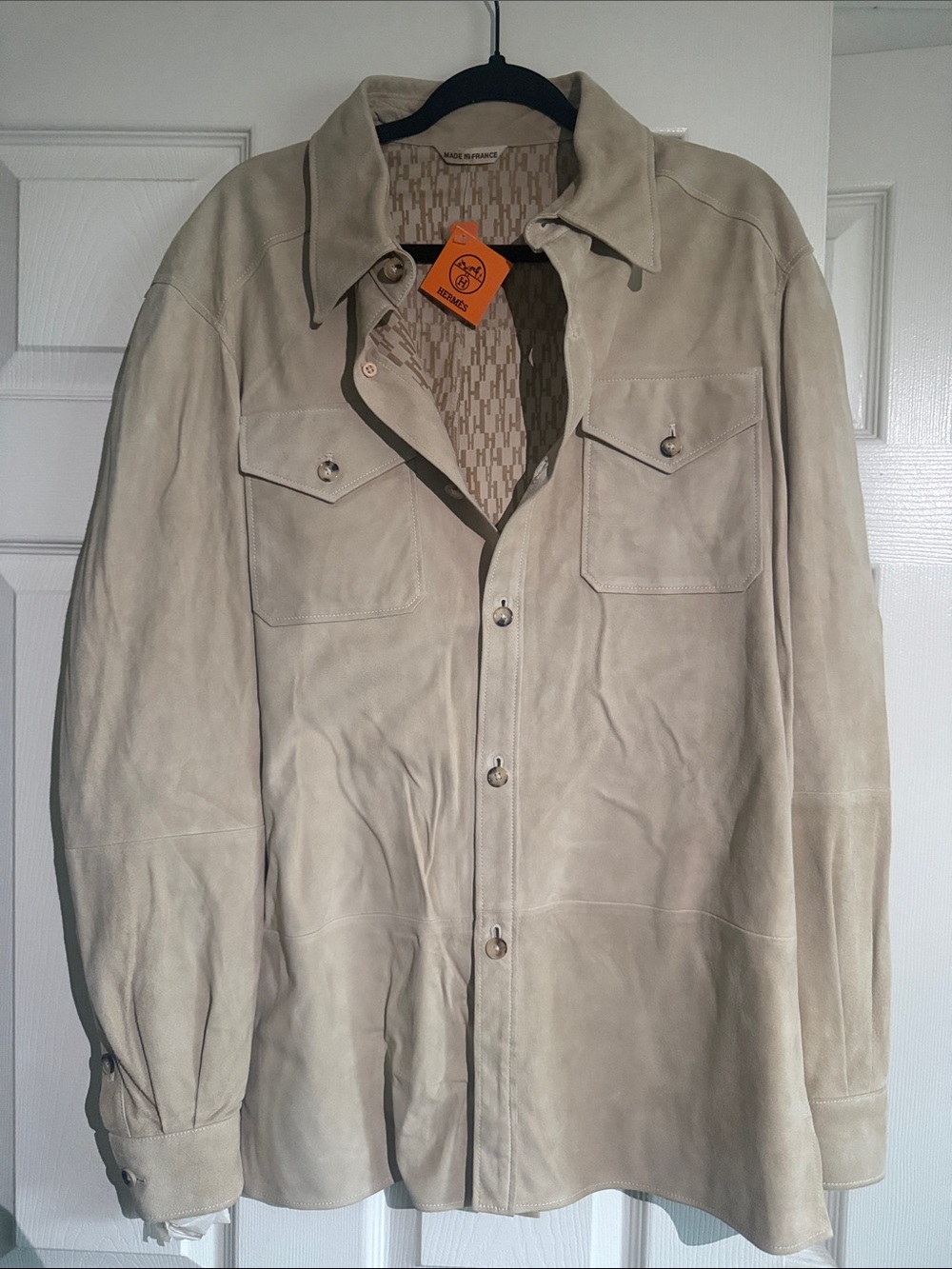 Hermes Light Beige Suede Shirt Jacket